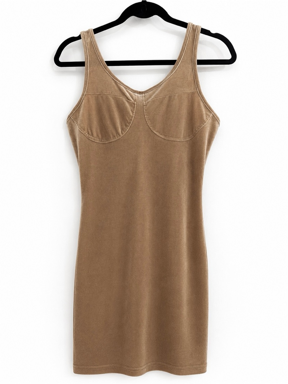 Y2K Velvet Bodycon Mini Dress | Camel/Tan | Size Small BNWT